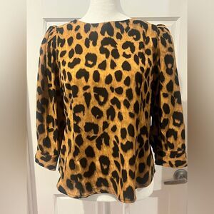 Industry Republic Clothing Tan/Black Leopard Print Blouse 3/4 Sleeve Size 8